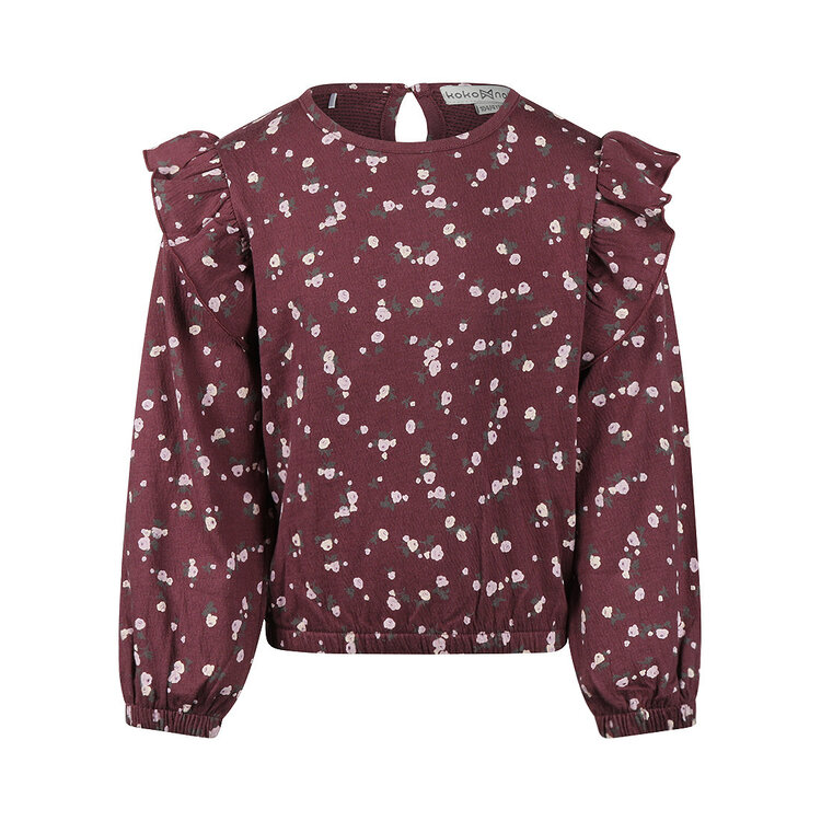 Koko Noko Mädchen-Bluse dunkelviolett, Blumenmuster, Rüschen | M60900-37