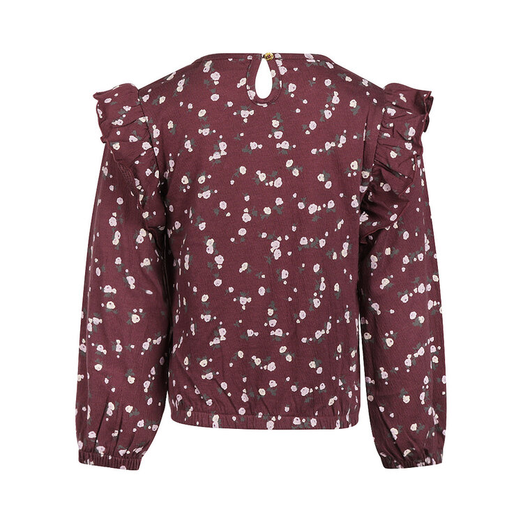 Koko Noko meisjes blouse donkerpaars bloemen ruffles | M60900-37