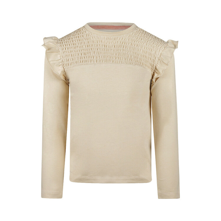 Koko Noko Mädchen-Langarmshirt cremefarben mit Smok-Rüschen | M60931-37