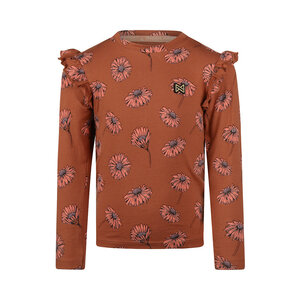 Koko Noko Mädchen-Langarmshirt, braun, mit Blumenmuster