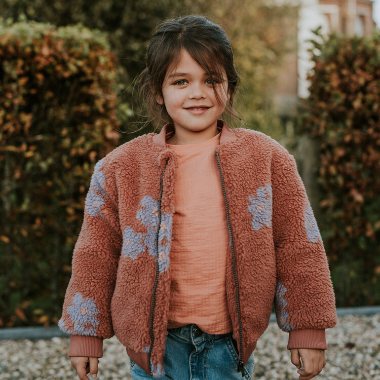 Koko Noko girls’ long-sleeved top, soft brown, ruffles | M60949-37