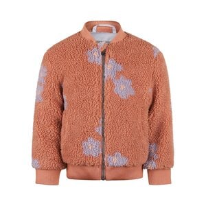 Koko Noko Mädchen-Winterjacke, braun, Teddy-Optik mit Blumenmuster