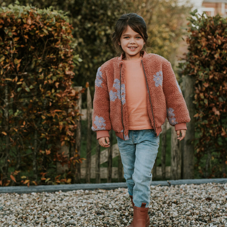 Koko Noko girls’ winter coat, brown, teddy, floral | M60953-37