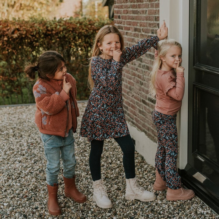 Koko Noko girls’ winter coat, brown, teddy, floral | M60953-37