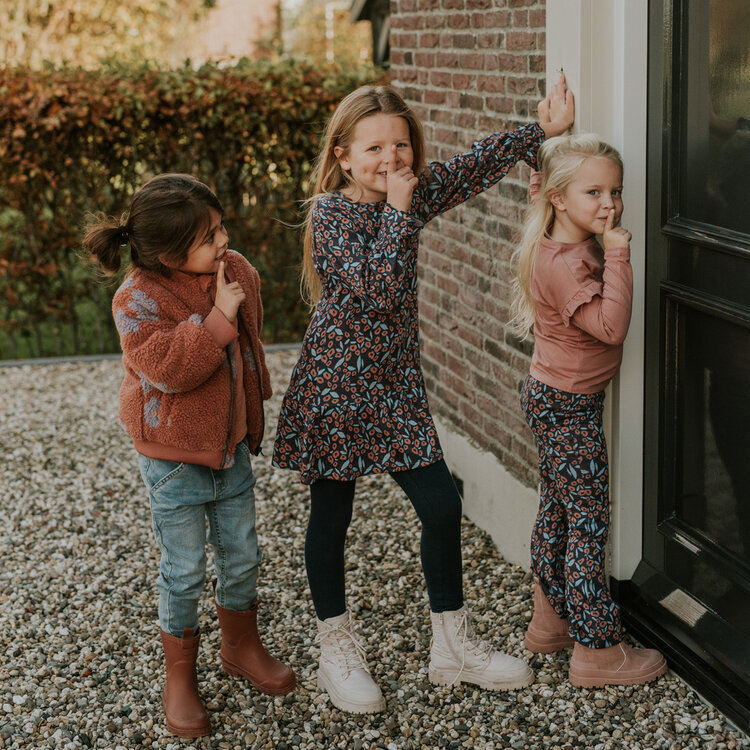 Koko Noko meisjes winterjas bruin teddy bloemen | M60953-37