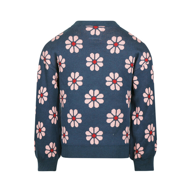 Koko Noko Mädchen-Pullover blau, Blumenmuster, gestrickt | M60981-37