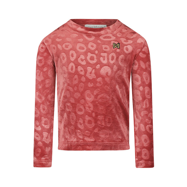 Koko Noko Mädchen-Langarmshirt, zartrot, mit Leopardenmuster aus Samt | M60984-37