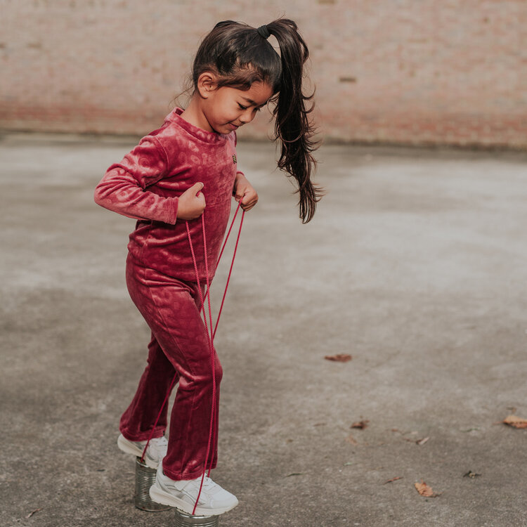 Koko Noko girls’ trousers, soft red flared leopard-print velvet | M60985-37