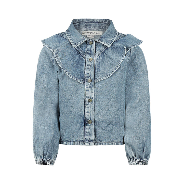 Koko Noko Mädchenbluse, blau, Denim, mit Rüschen | M60986-37