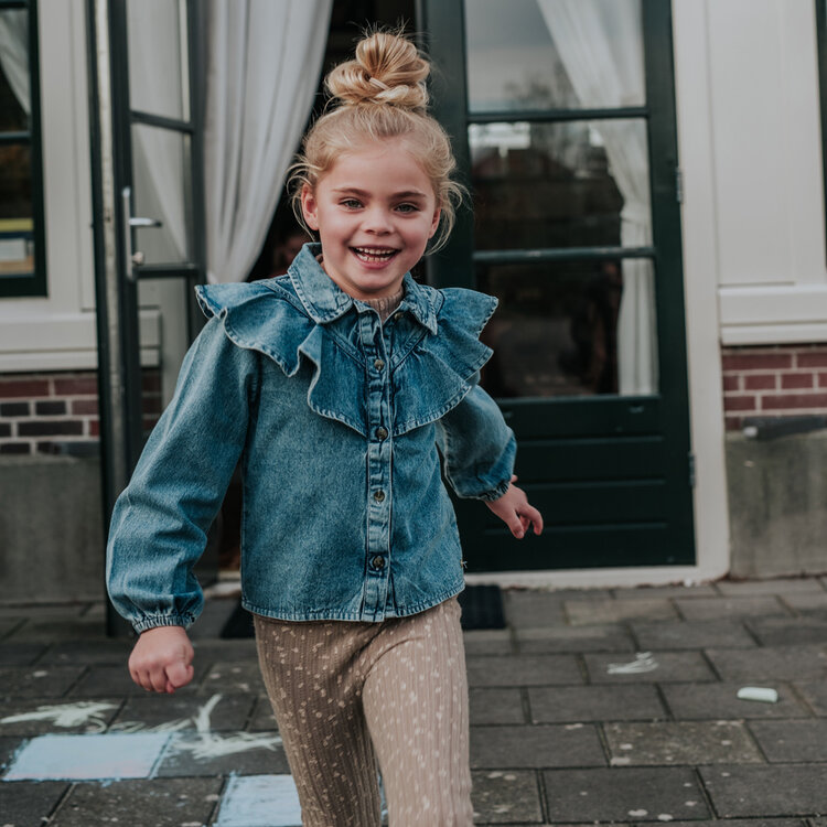 Koko Noko girls’ blouse, blue denim with ruffles | M60986-37