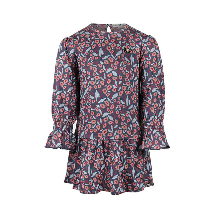Koko Noko girls’ dress, dark blue with floral strips | M60987-37