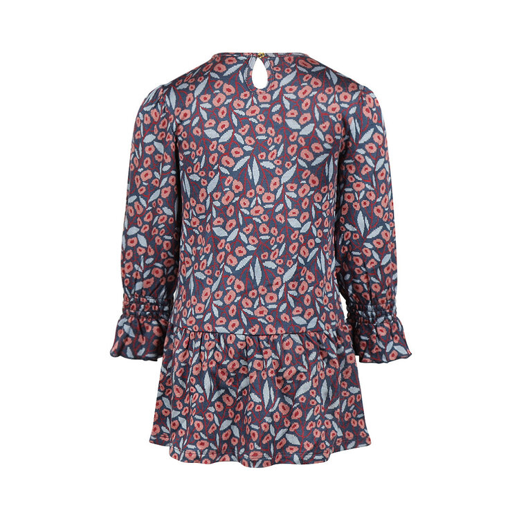 Koko Noko girls’ dress, dark blue with floral strips | M60987-37