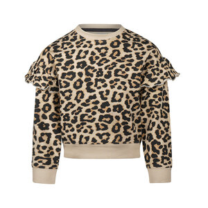 Koko Noko Mädchen-Pullover, cremefarben, mit Leopardenmuster und Rüschen