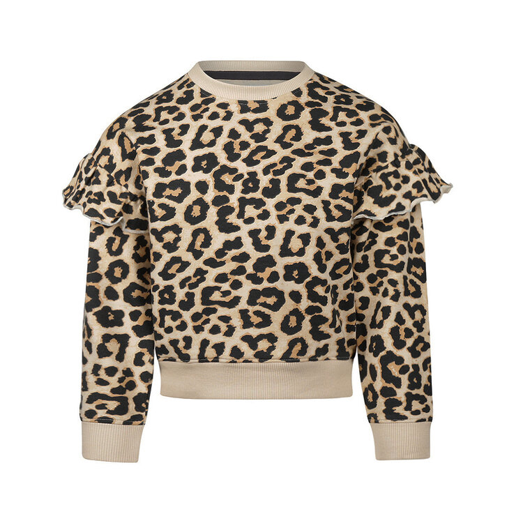 Koko Noko meisjes sweater off white panterprint ruffles | M60964-37