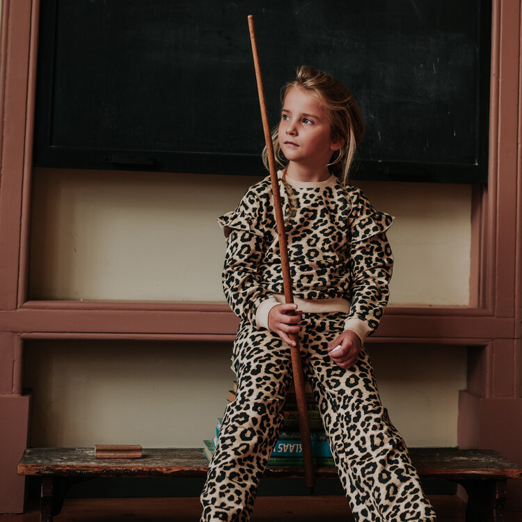 Koko Noko girls’ wide-leg jogging bottoms, off-white, leopard print | M60967-37