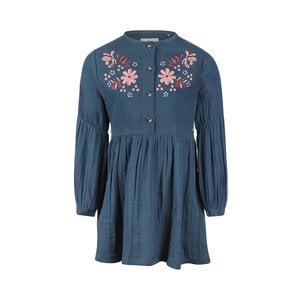 Koko Noko Mädchenkleid, blau, mit Blumenstickerei