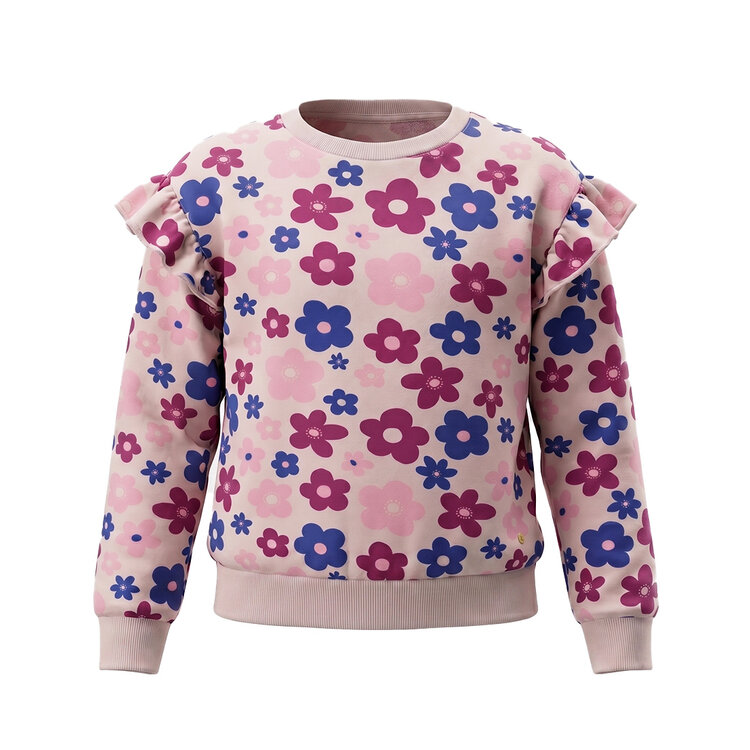 Koko Noko meisjes sweater beige bloemen ruffles | MX60904-37
