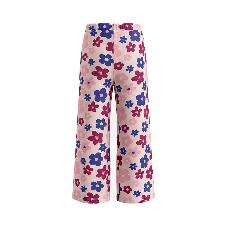 Koko Noko meisjes wide leg broek beige bloemen | MX60905-37