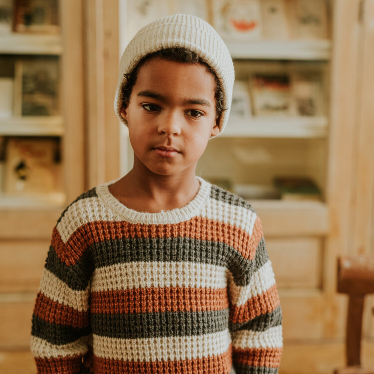 Koko Noko Jungenpullover orange gestreift, gestrickt | M60826-37