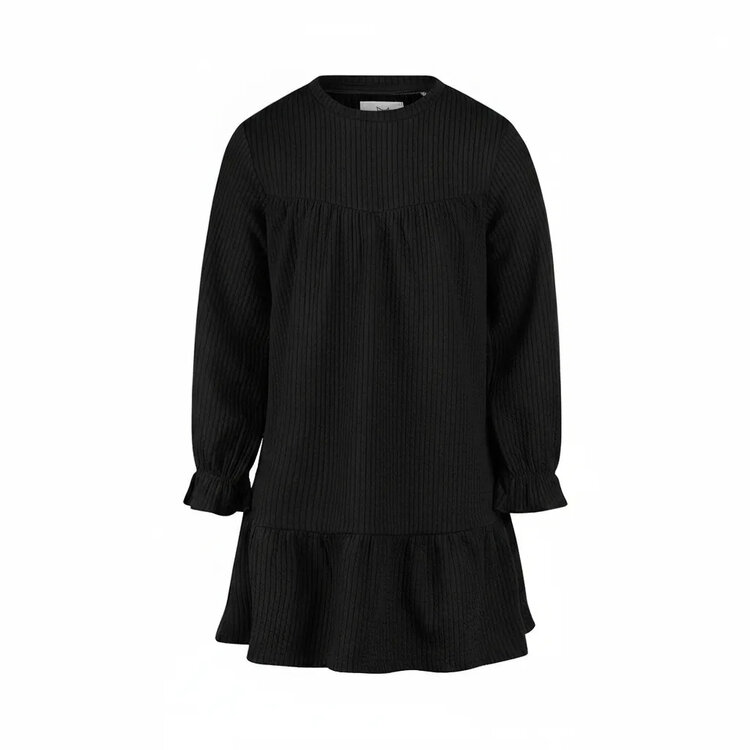 Koko Noko Mädchenkleid, schwarz, aus Rippstrick, mit Rüschen | M60914-37VGT