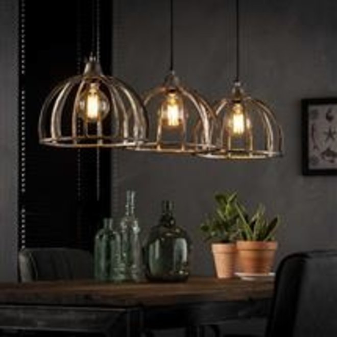 Hanglamp 3x Ø30 ribben zandgegoten aluminium / Antiek Nikkel