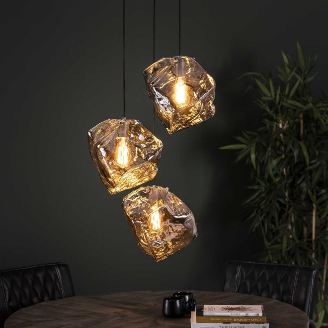 Hanglamp 3L rock chromed getrapt / Chromed glas