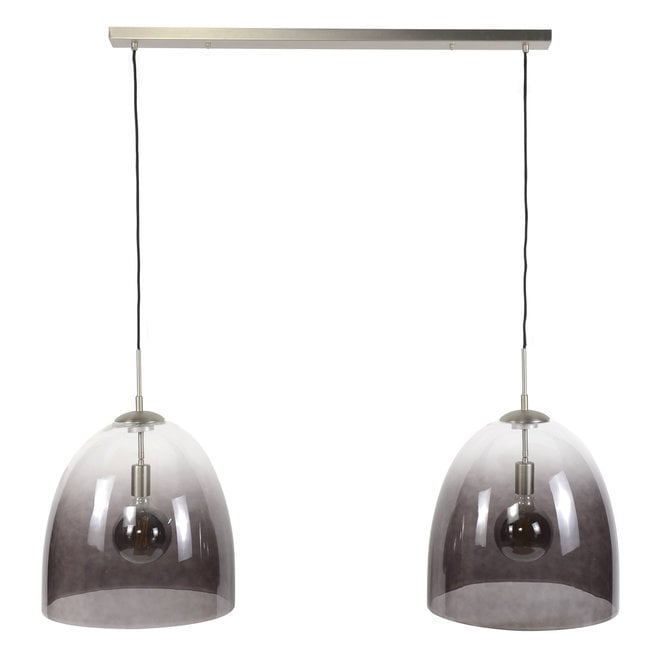 Hanglamp 2x Ø40 shaded ovaal glas / Mat nikkel