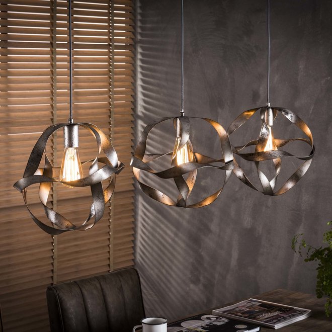 Hanglamp 3xØ30 twist / Oud zilver