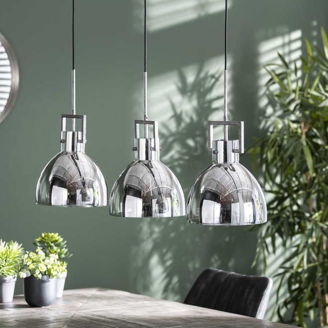 Hanglamp 3L industry chromed glass / Oud zilver