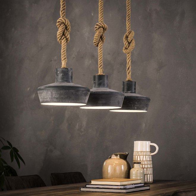 Hanglamp 3xØ28 betonlook verstelbaar touw / Grijs