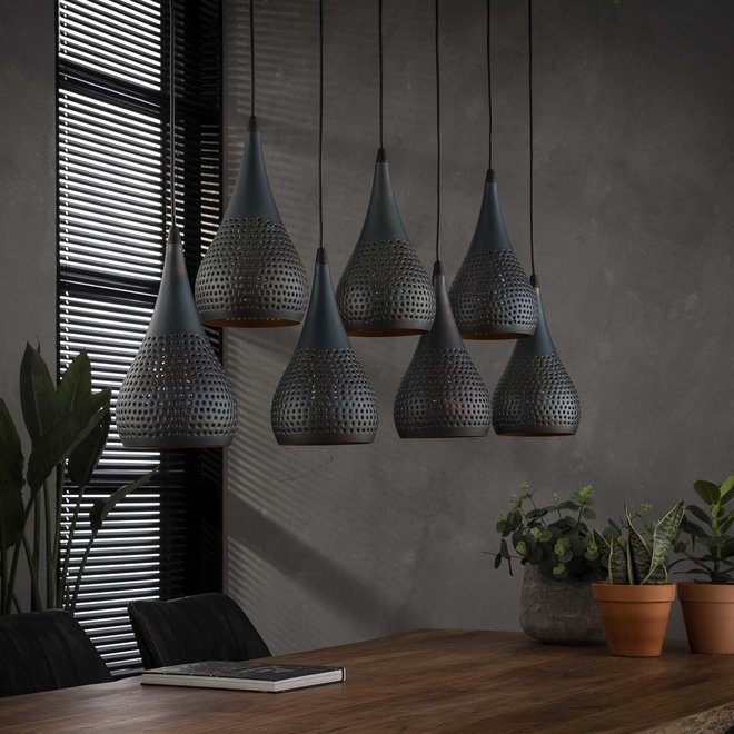 Hanglamp 7x  Ø15 druppel punch / Zwart bruin