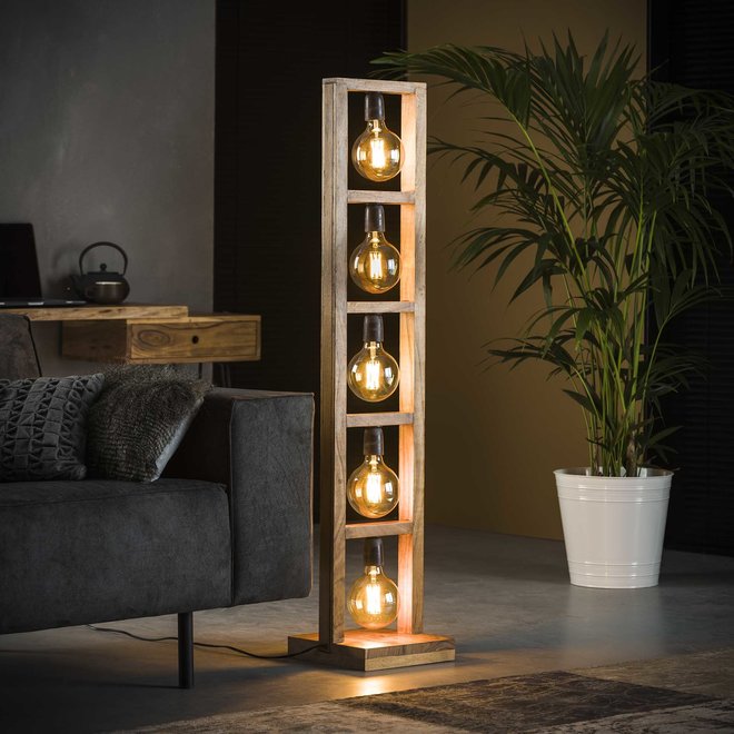 Vloerlamp 5L modulo houten frame / Massief acacia naturel