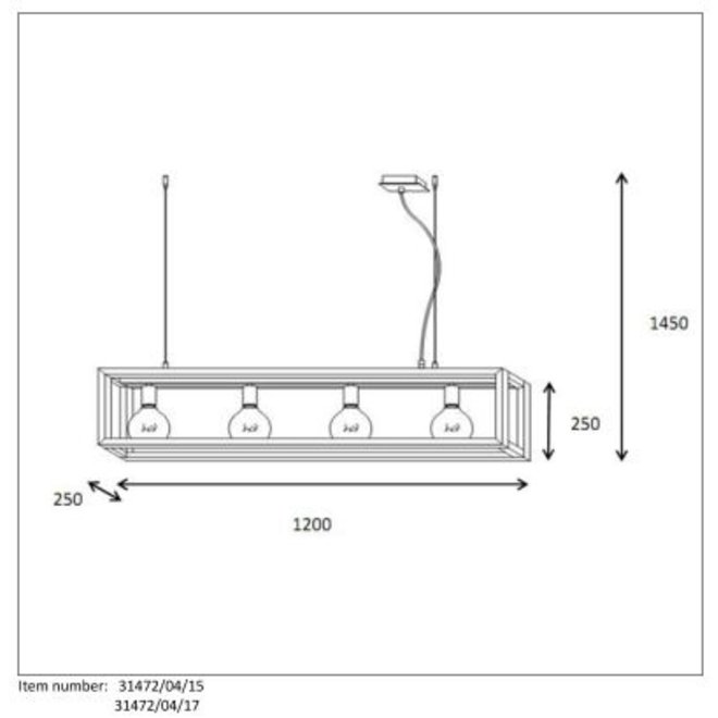 ORIS - Hanglamp - 4xE27 - Grijs ijzer