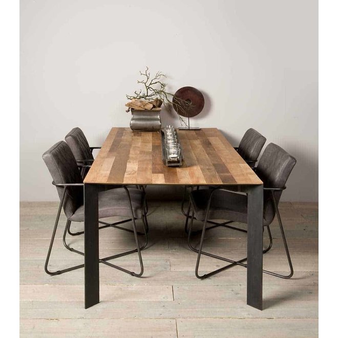 Pandora Dining Table 240c 170 - Recycled Teak - Natural Metal Frame