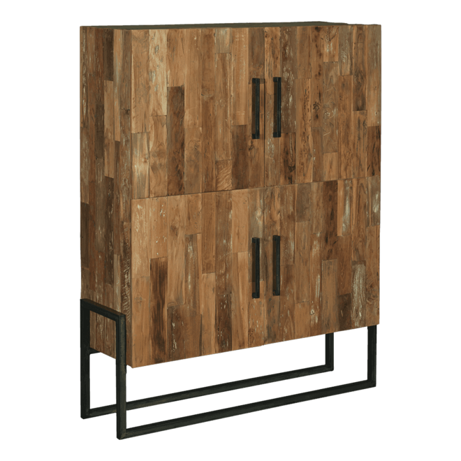 Potenza Cabinet 4 Drs.c 174 - Recycled Teak White/ Black Wash - Metal Frame