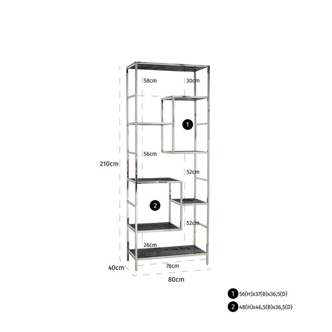 Wandkast Blackbone silver 7-planken (Zilver)