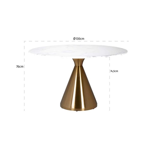 Eettafel Tenille rond 130Ø faux marmer (Brushed Gold)