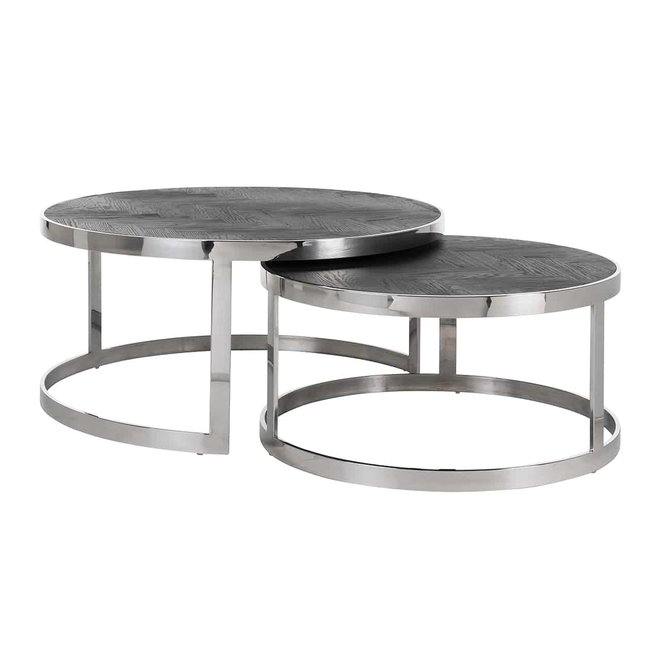 Salontafel Blackbone silver set van 2 rond (Zilver)