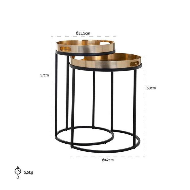 Bijzettafel Lewis set van 2 (Goud)