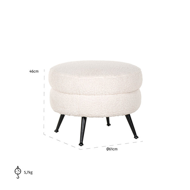 Poef Amelia White Faux Sheep / Black (Faux Sheep 313-2)