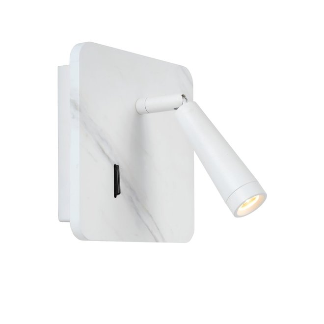 Lucide Oregon - Bedlamp LED 1x3W 3000K Met USB oplaadpunt Wit