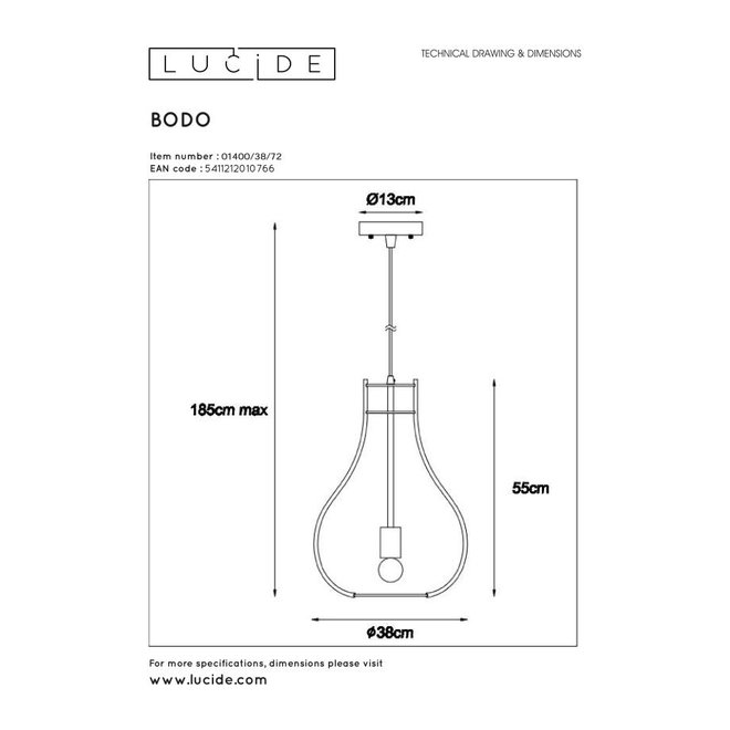 Lucide Bodo - Hanglamp Ø 38 cm 1xE27 Licht hout