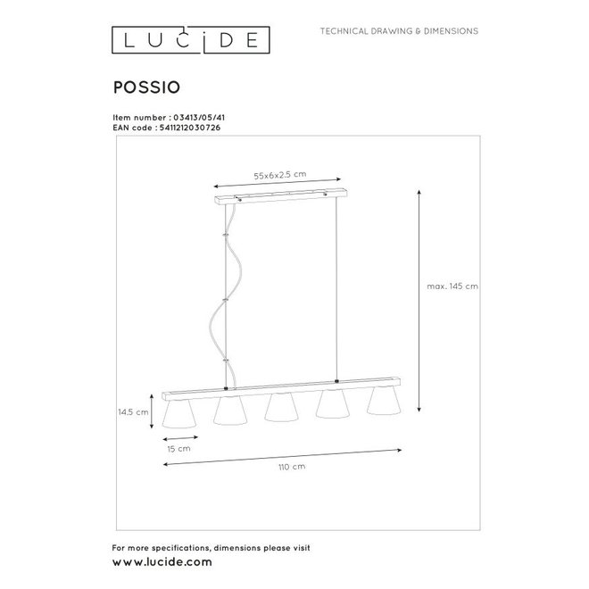 Lucide Possio - Hanglamp 5xE14 Taupe