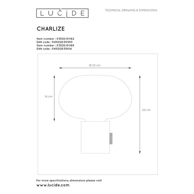 Lucide Charlize - Tafellamp Ø 23 cm 1xE27 Amber