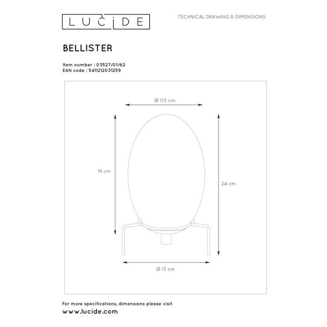 Lucide Extravaganza Bellister - Tafellamp Ø 13 cm 1xG9 Amber