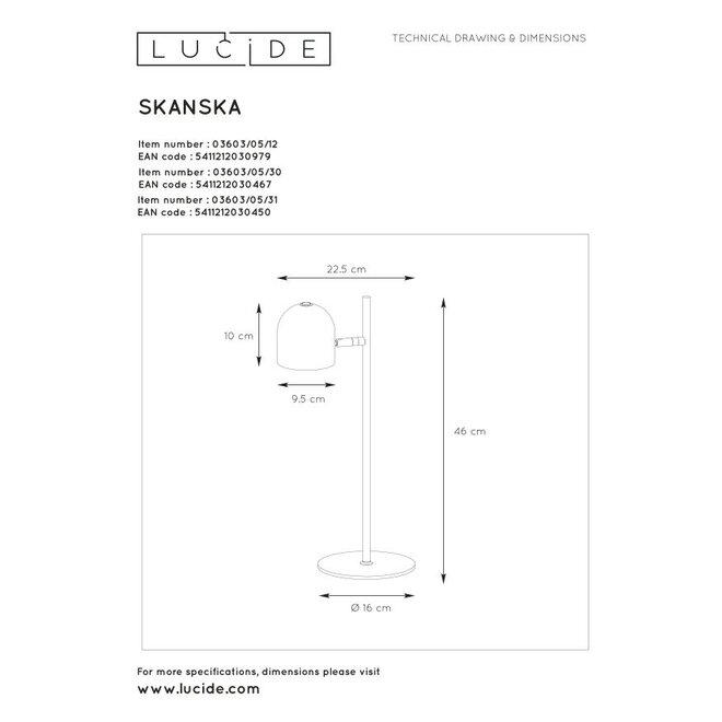 Lucide Skanska - Bureaulamp Ø 16 cm LED Dimb. 1x5W 3000K Mat chroom