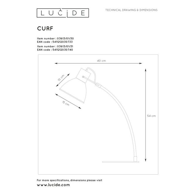Lucide Curf - Bureaulamp 1xE27 Wit
