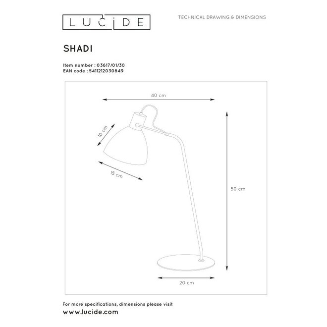 Lucide Shadi - Bureaulamp Ø 20 cm 1xE14 Zwart