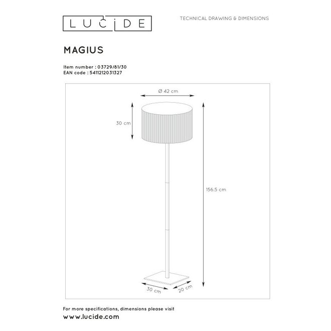 Lucide Magius - Vloerlamp Ø 42 cm 1xE27 Licht hout