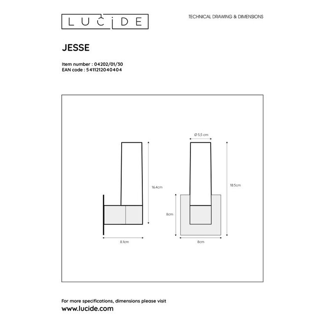 Lucide Jesse - Wandlamp Badkamer 1xG9 IP44 Zwart